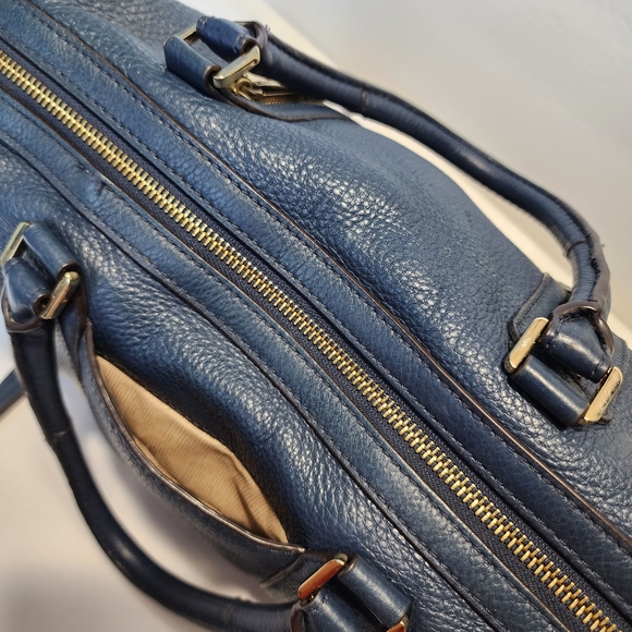 Michael Kors Julia Navy Blue Large Leather Satchel Handbag Crossbody - Picture 12 of 13